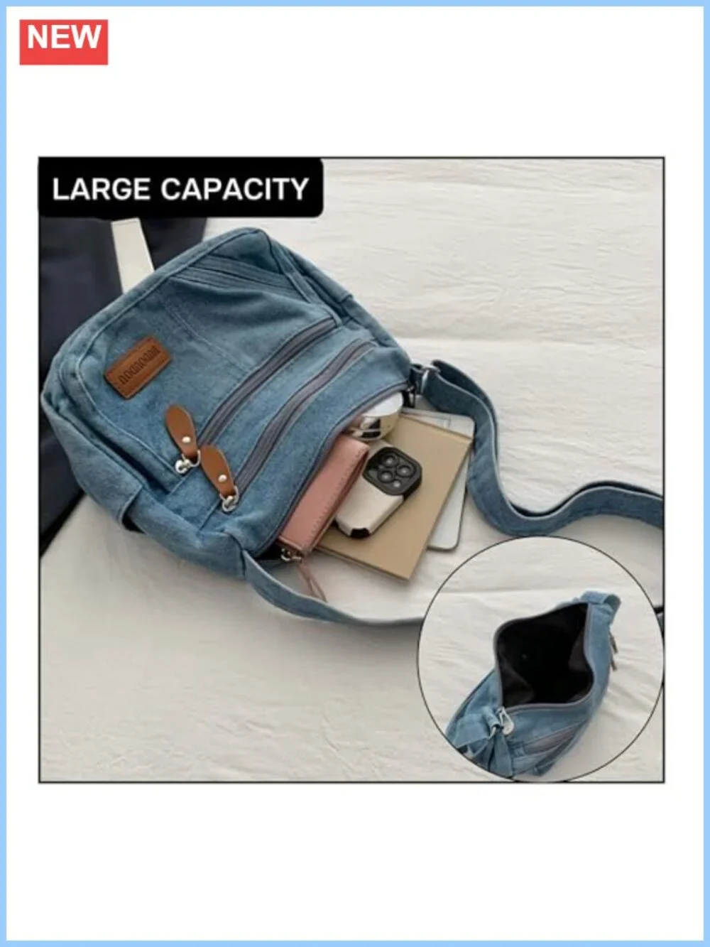 Y2K Vintage Textured Washed Denim Crossbody Hobo Bag Purse